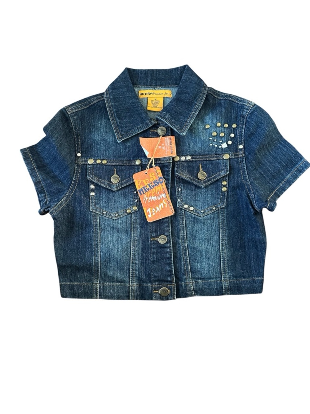 Neeso Dark Blue Denim Jacket with Stud Detail Size M